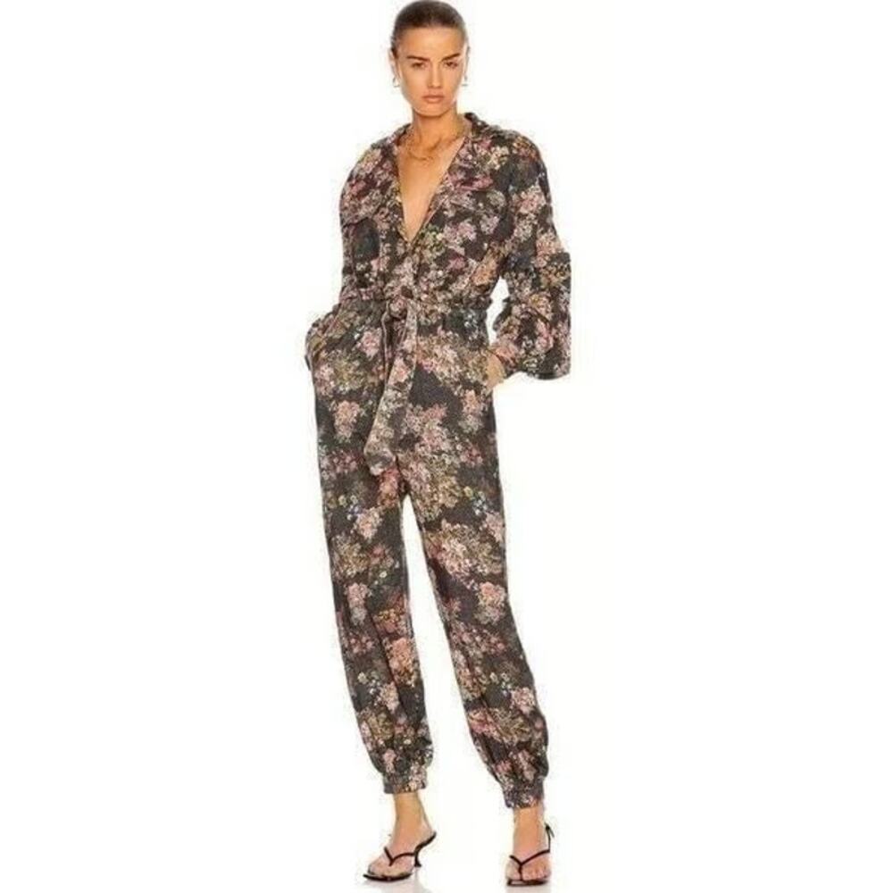 Rococo Sand Jane Jumpsuit Womens XS Black Floral Balloon Sleeve Cocktail Party